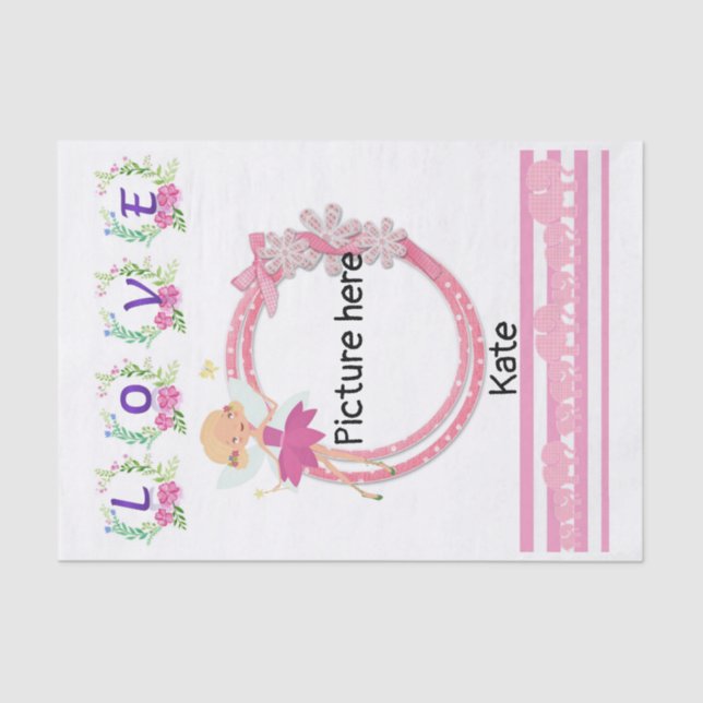De Seda Papel Tecido Pink Fairy Floral Love (Frente )
