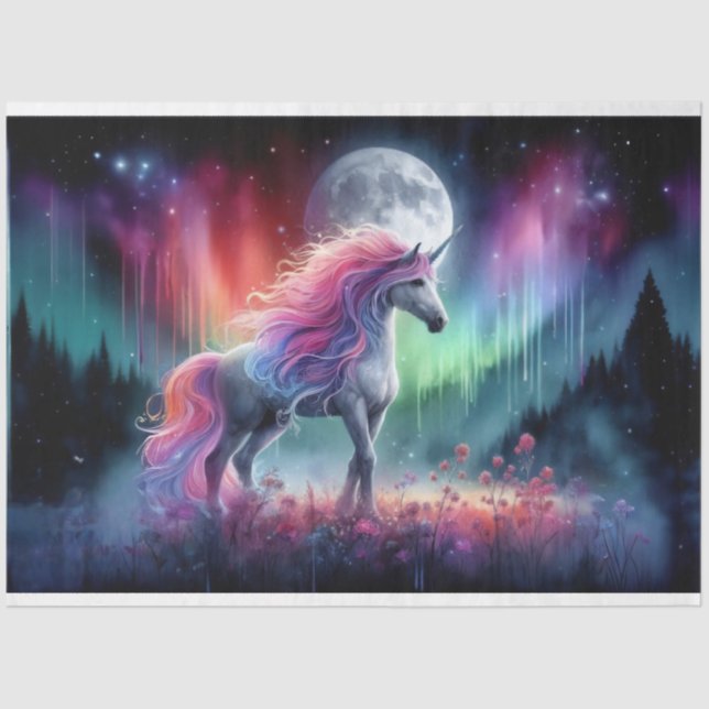 De Seda Papel Tecido Rainbow Meadow Unicorn (Frente )