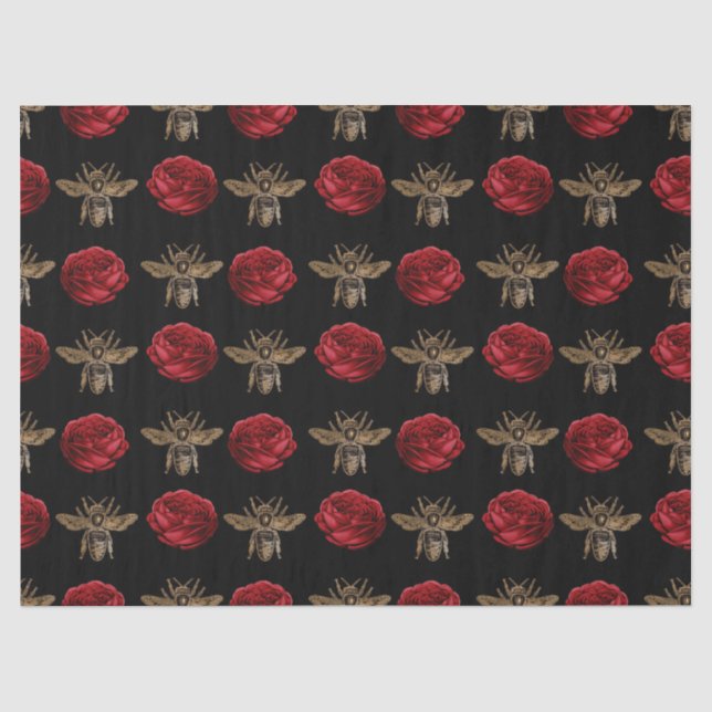 De Seda Papel Tecido Série Abelha Rosa Vermelha Design 16 (Frente )