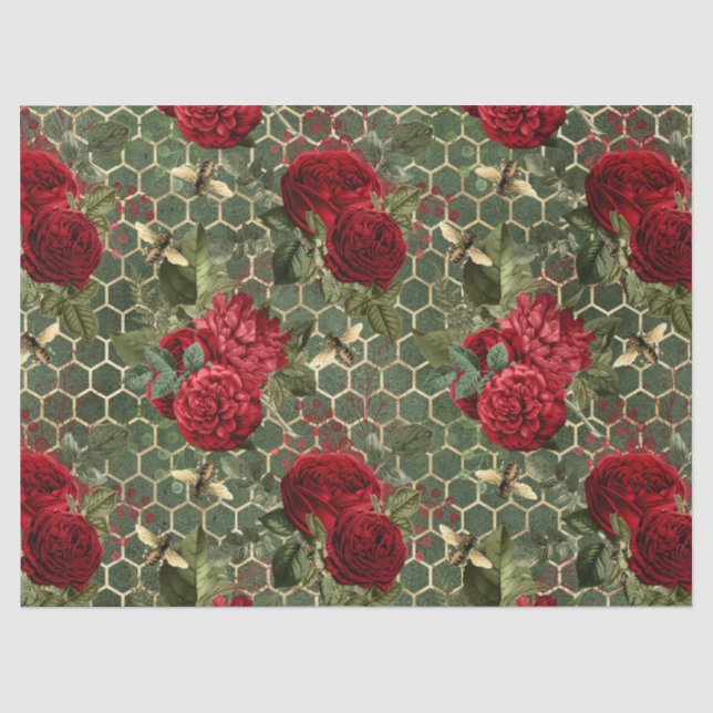 De Seda Papel Tecido Série Abelha Rosa Vermelha Design 22 (Frente )