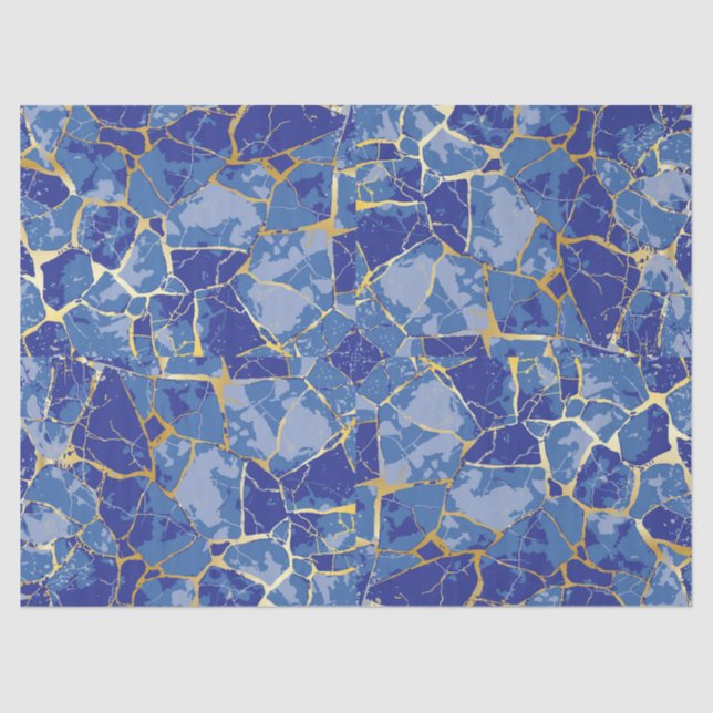 De Seda Papel Tecido Veia Dourada Kintsugi Azul (Frente )