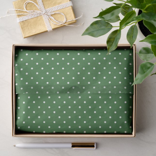 De Seda Papel Tecido Verde com Bolinhas Brancas (Presente)