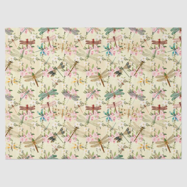 De Seda Papel Tecido Vintage Dragonflies Series Design 14 (Frente )