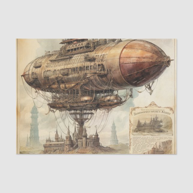 De Seda Papel Tecido Vintage Steampunk Zeppelin (10) (Frente )