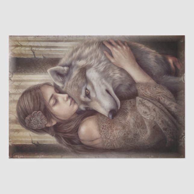 De Seda Papel Tecido Wolf Watercolor (Frente )