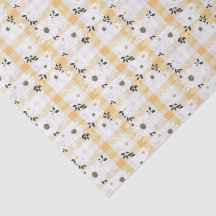 Papel Tecido Xadrez Amarelo Alegre & Florzinhas