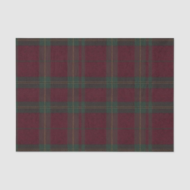 De Seda Papel Tecido Xadrez Burgundy e Verde (Frente )