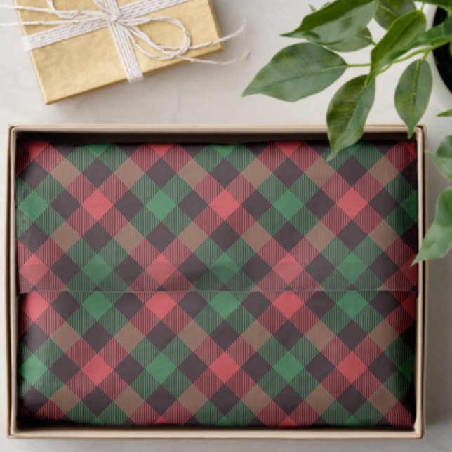 De Seda Papel Tecido Xadrez Tártan Vermelho Verde na Moda (Trendy plaid tissue paper)
