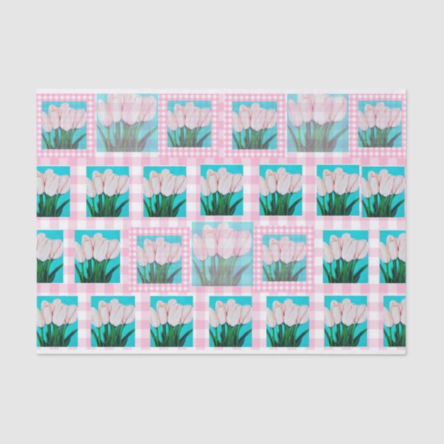 De Seda Papel Típico Rosa Gingham (Frente )