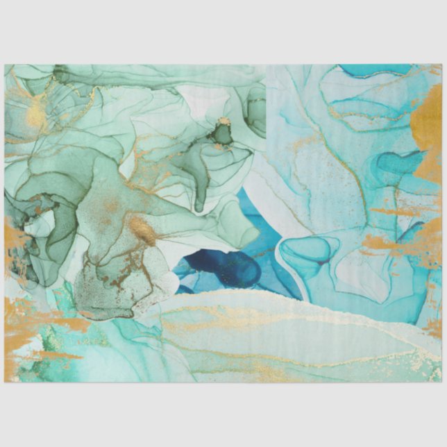 De Seda Papel tissue azul, verde e dourado (Frente )