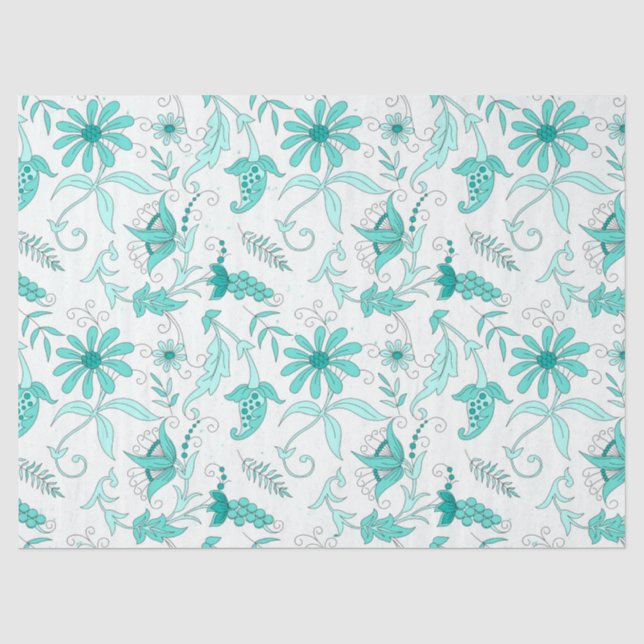 De Seda Papel Tissue Design Série Floral Turquesa 7 (Frente )