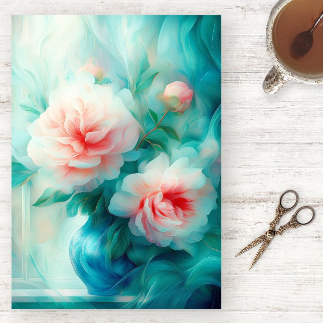 De Seda Papel Tissue Floral Azul Arejado com Aquarela (Criador carregado)