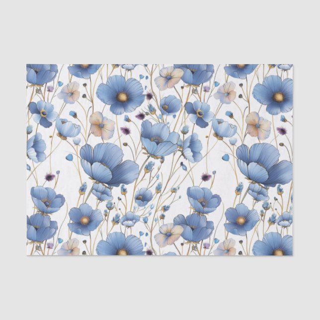 De Seda Papel Tissue Floral Azul Claro e Bonito (Frente )