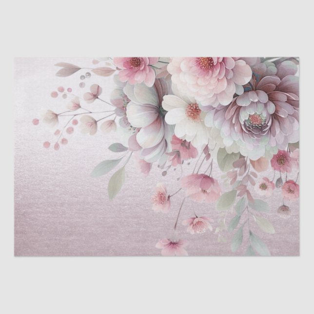 De Seda Papel Tissue Floral Rosa Branco Moderno (Frente )