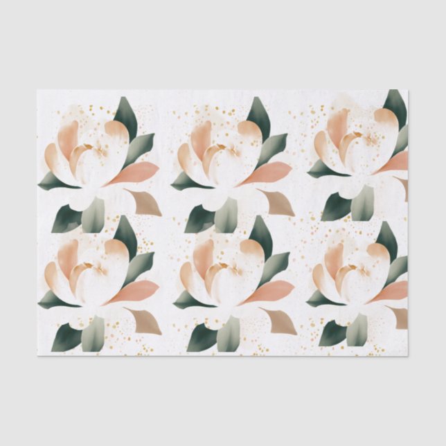 De Seda Papel Tissue Manchado Peonias Dourado Pêssego (Frente )