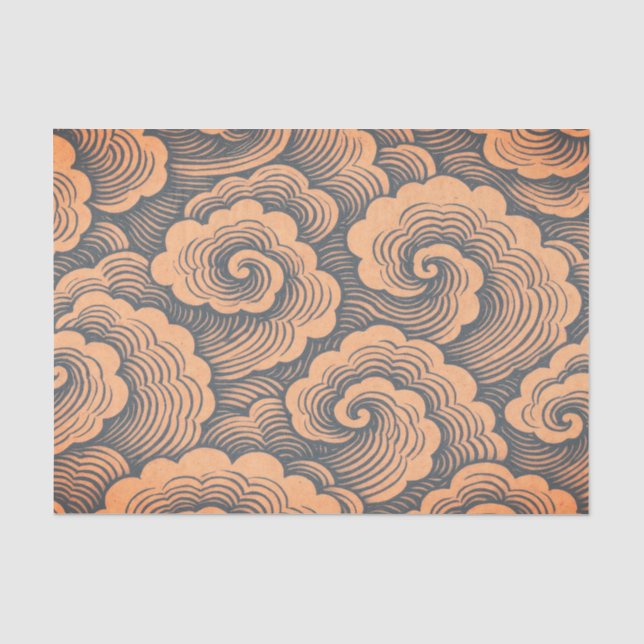 DE SEDA PAPEL TISSUE PADRÃO ONDA JAPONESA ROSAS E CINZA (Frente )
