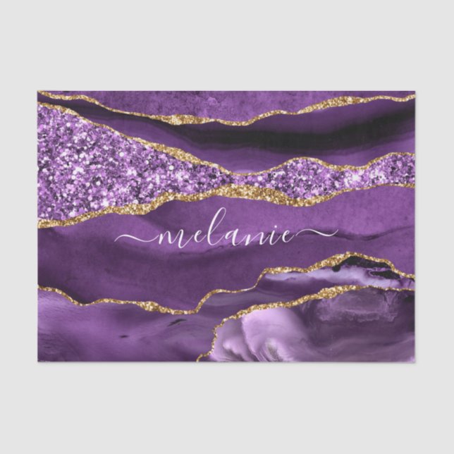 De Seda Papel Tissue Personalizado com Brilho Roxo Ágata D (Frente )