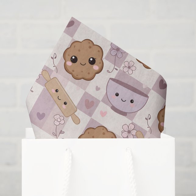 De Seda Papel Tissue Rosa Roxo Xadrez Cookie Kawaii (Sacola de presentes)