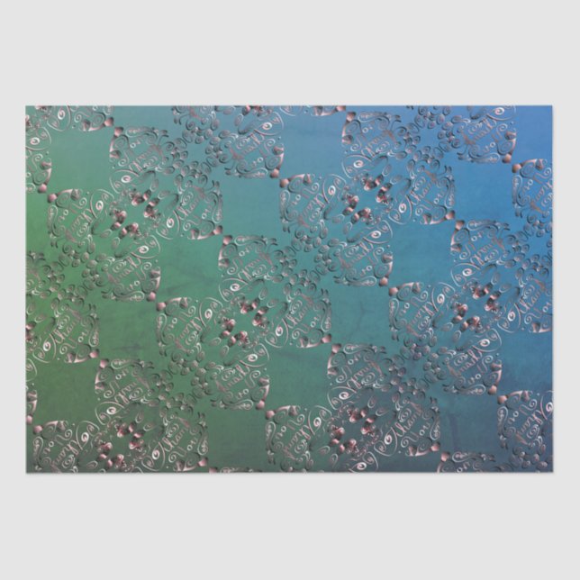 De Seda Papel Tissues "Obrigado" Azul Verde Marmorizado (Frente )