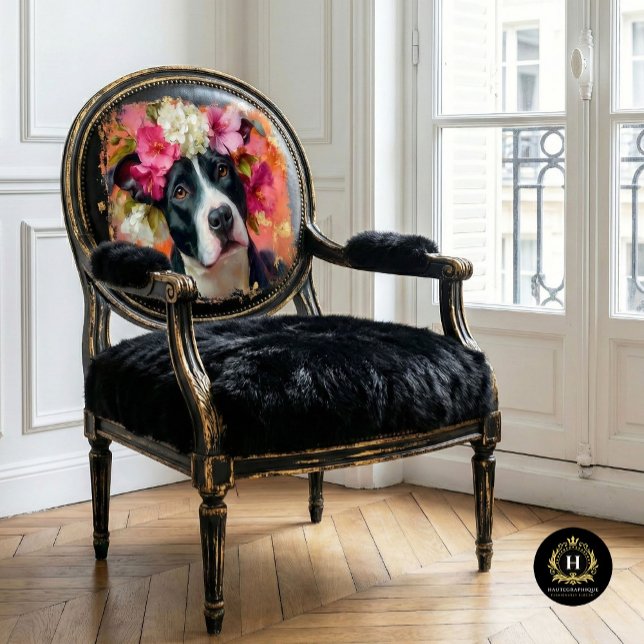 De Seda Pit Bull Preto e Branco Coroa Floral Papel Tissue (Criador carregado)