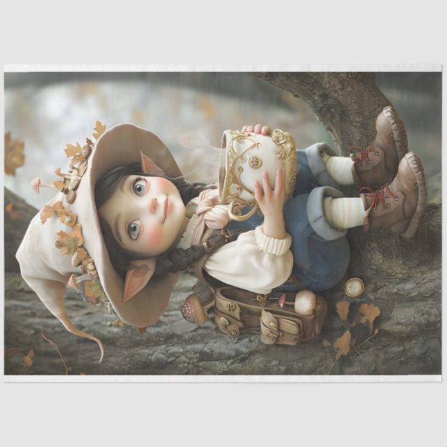 De Seda Pixie Beige Hat Mirror Enfrentando Papel Tecido Di (Frente )