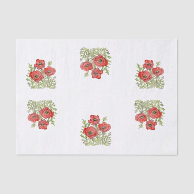 De Seda Poppies design em papel tecidular (Frente )