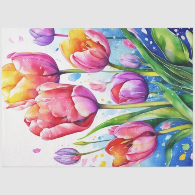 De Seda Primavera Floral Tulipas Papel Tecido (Frente )