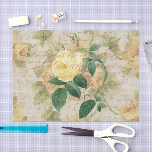 De Seda Rosa antigo - Decoupage e Papel Tecido Amarelo (Arte )