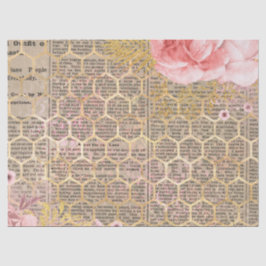 De Seda Rosa e Dourado Papel Teclado Decoupage Honeycomb