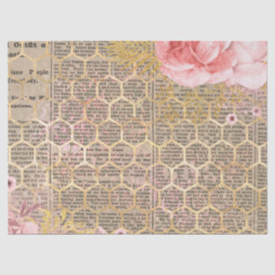De Seda Rosa e Dourado Papel Teclado Decoupage Honeycomb