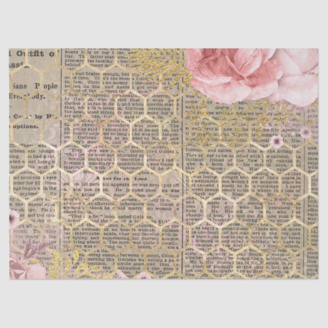De Seda Rosa e Dourado Papel Teclado Decoupage Honeycomb (Frente )