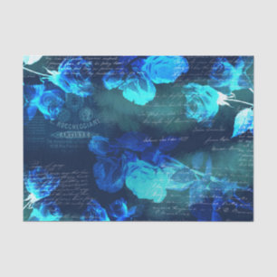 De Seda Rosas Azuis Vintage Papel Tecido Ephemera Escuro