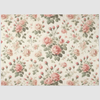 De Seda Rosas cor-de-rosa no papel tecidular creme Vintage
