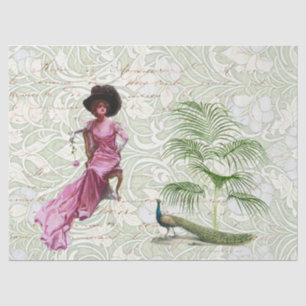 De Seda Senhora Edwardian, Pavão com Papel Tecidual Escrev