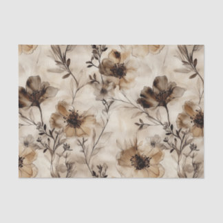 De Seda Sepia Wildflower Decoupage Papel Tecido