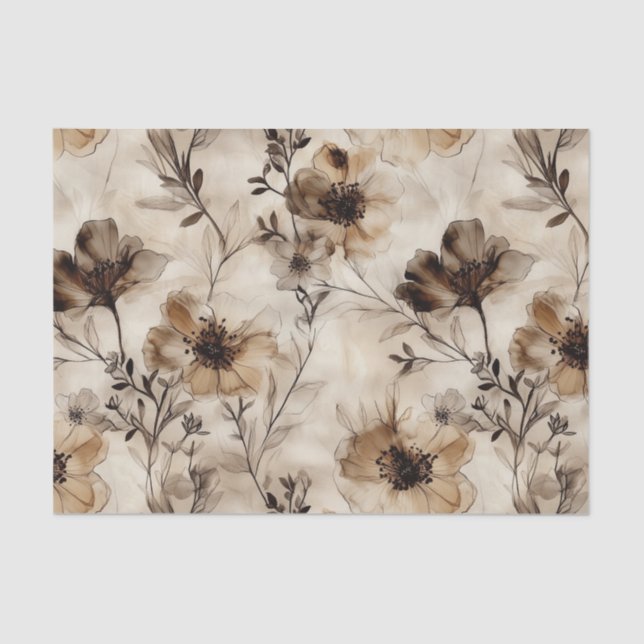 De Seda Sepia Wildflower Decoupage Papel Tecido (Frente )