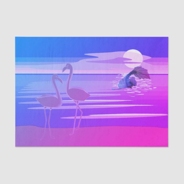 De Seda Sereia e Papel Tecido Flamingo (Frente )