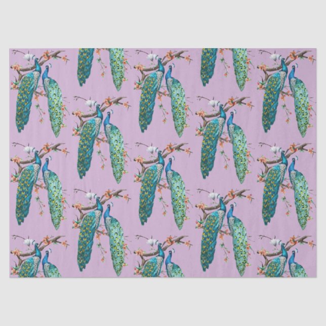 De Seda Série Pavão Design  6 Lilás Papel Tissue (Frente )