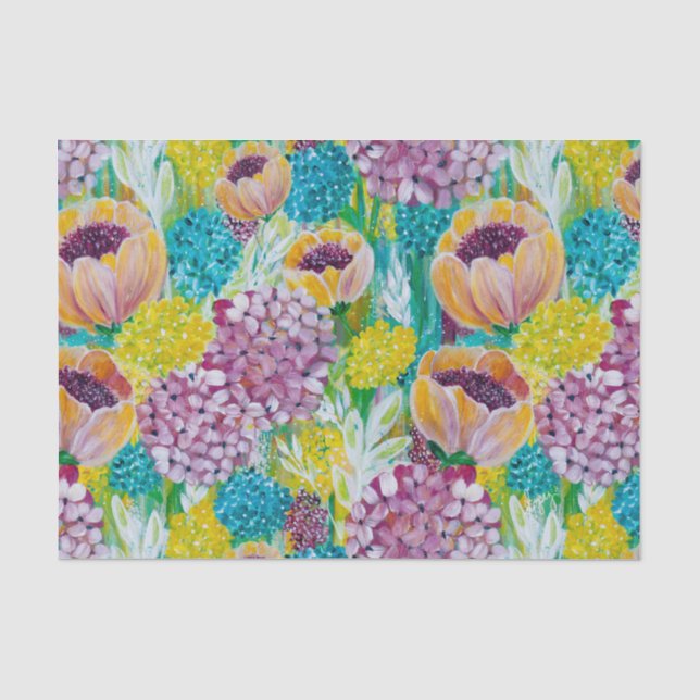 De Seda Sinfonia Hydrangea Poppy Papel Tecido Floral (Frente )
