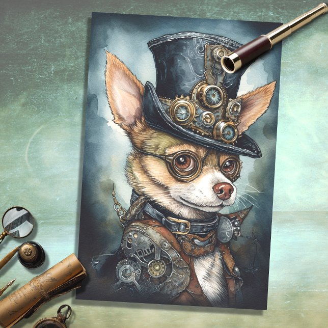 De Seda Steampunk Chihuahua 1 - Papel Decoupage (Criador carregado)