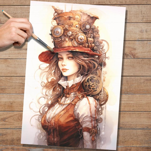 De Seda Steampunk Woman 5 - Papel Decoupage (Criador carregado)