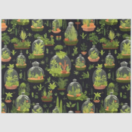 De Seda Terrários Botânicos sobre Papel Tecido Preto