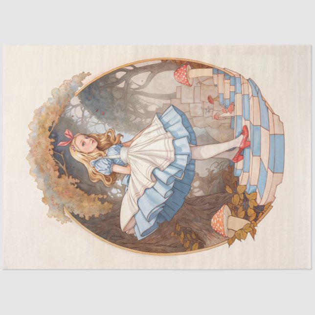 De Seda Vintage Alice no Papel Tecido da Terra Maravilha (Frente )