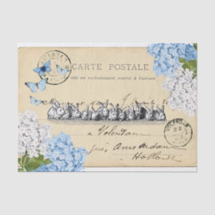 De Seda Vintage Bunny Blue Floral Paris Posta Papel Tecido