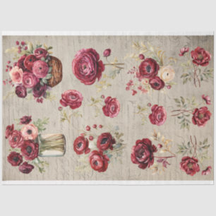 De Seda Vintage burgundy Flores Ranunculus papel antigo