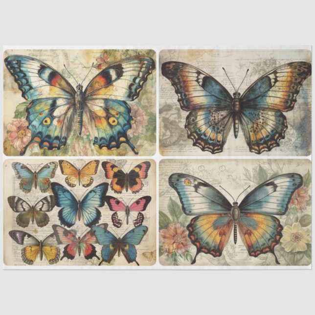 De Seda Vintage Butterflies 4 pack Papel tecidular (Frente )
