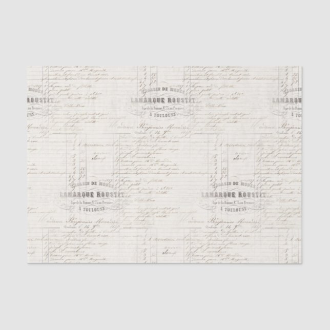 De Seda Vintage em francês Recepção Manuscrito Papel Tecid (Frente )