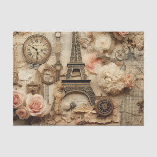 De Seda Vintage Inspirou Papel Tecido Floral Eiffel Torre