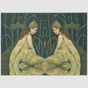 De Seda Vintage Nymph Art Nouveau Papel Tecidual
