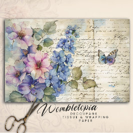 De Seda Vintage Pink Floral Watercolor em Papel Antiguo